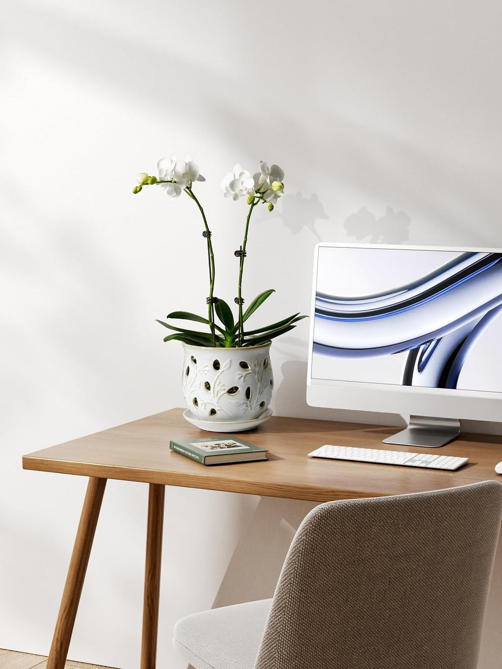 LE TAUCI Orchid Pot with decorative leaf perforations