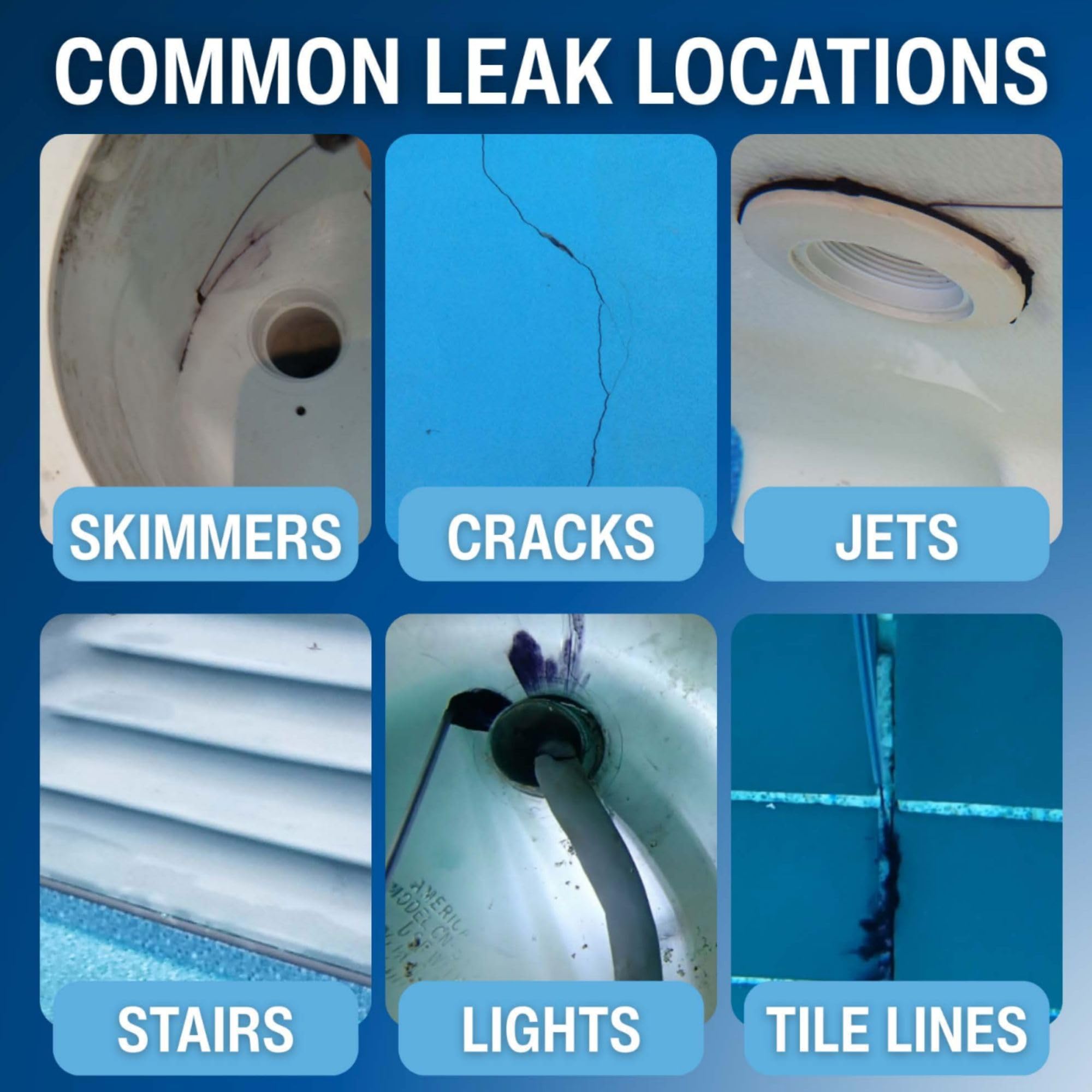 Leakmaster blue dye being applied in pool water