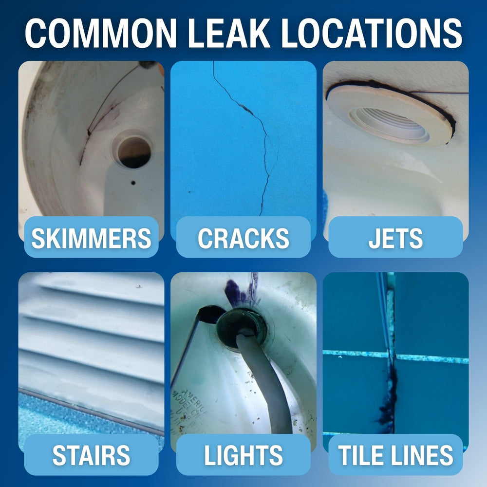 Leakmaster dye in water demonstrating visibility