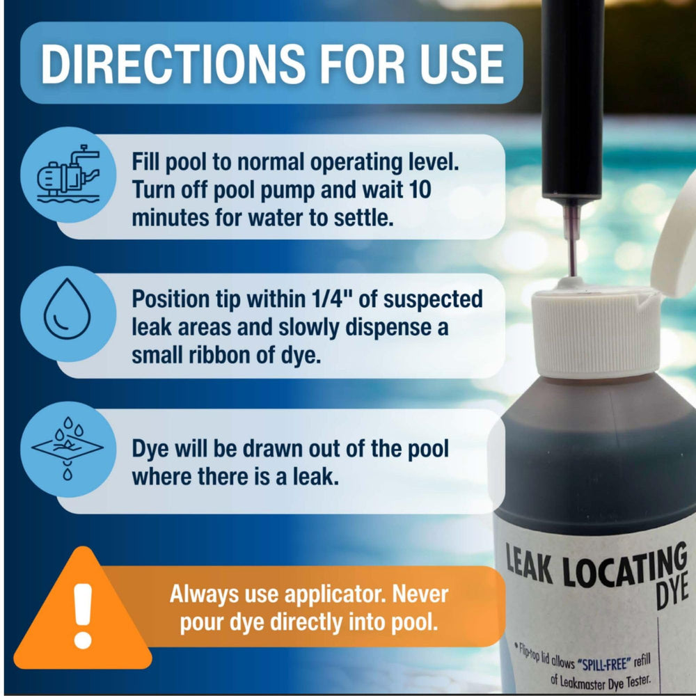 Leakmaster Pool Leak Detection Kit packaging showing contents