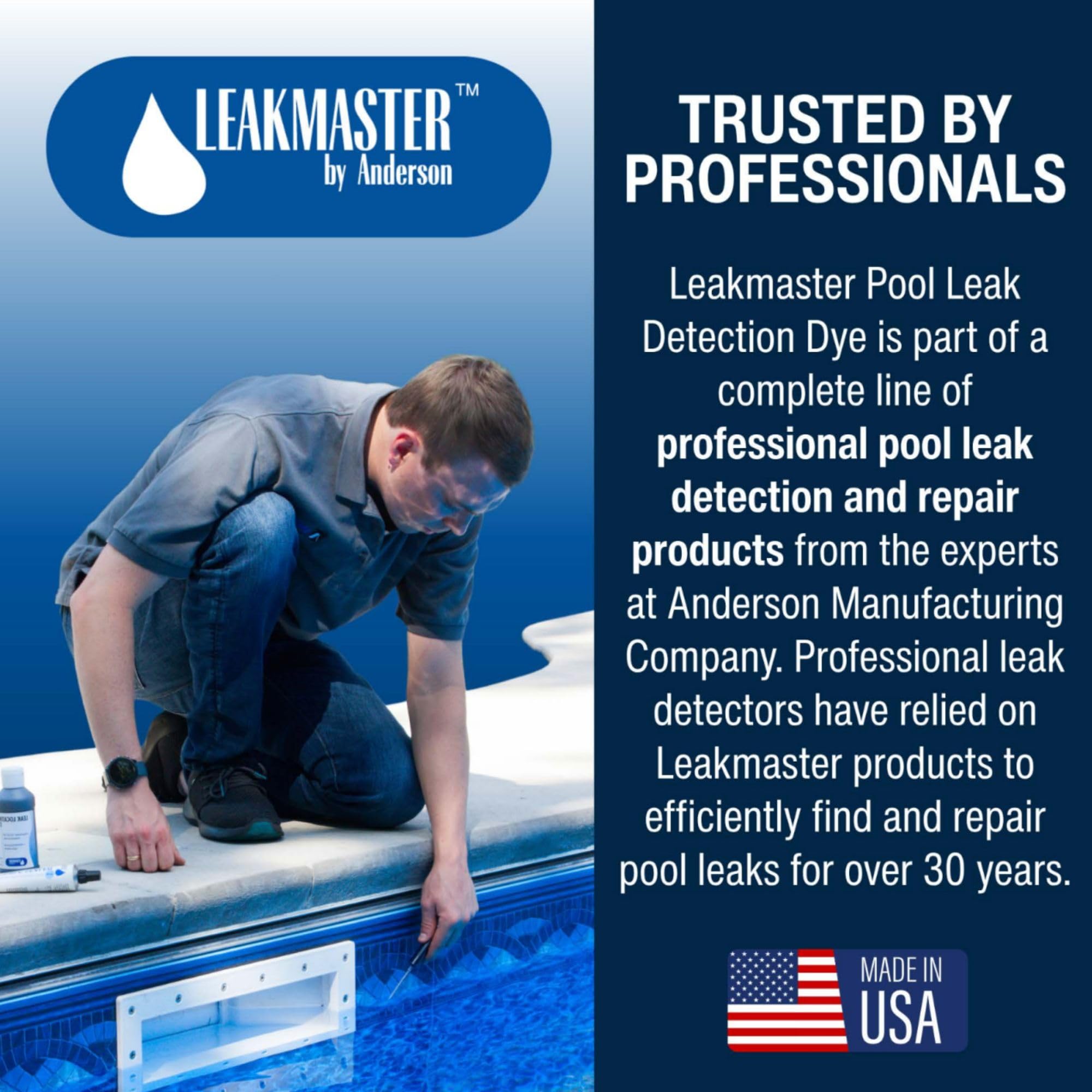 Leakmaster Pool Leak Detection Kit with refill bottle and syringe