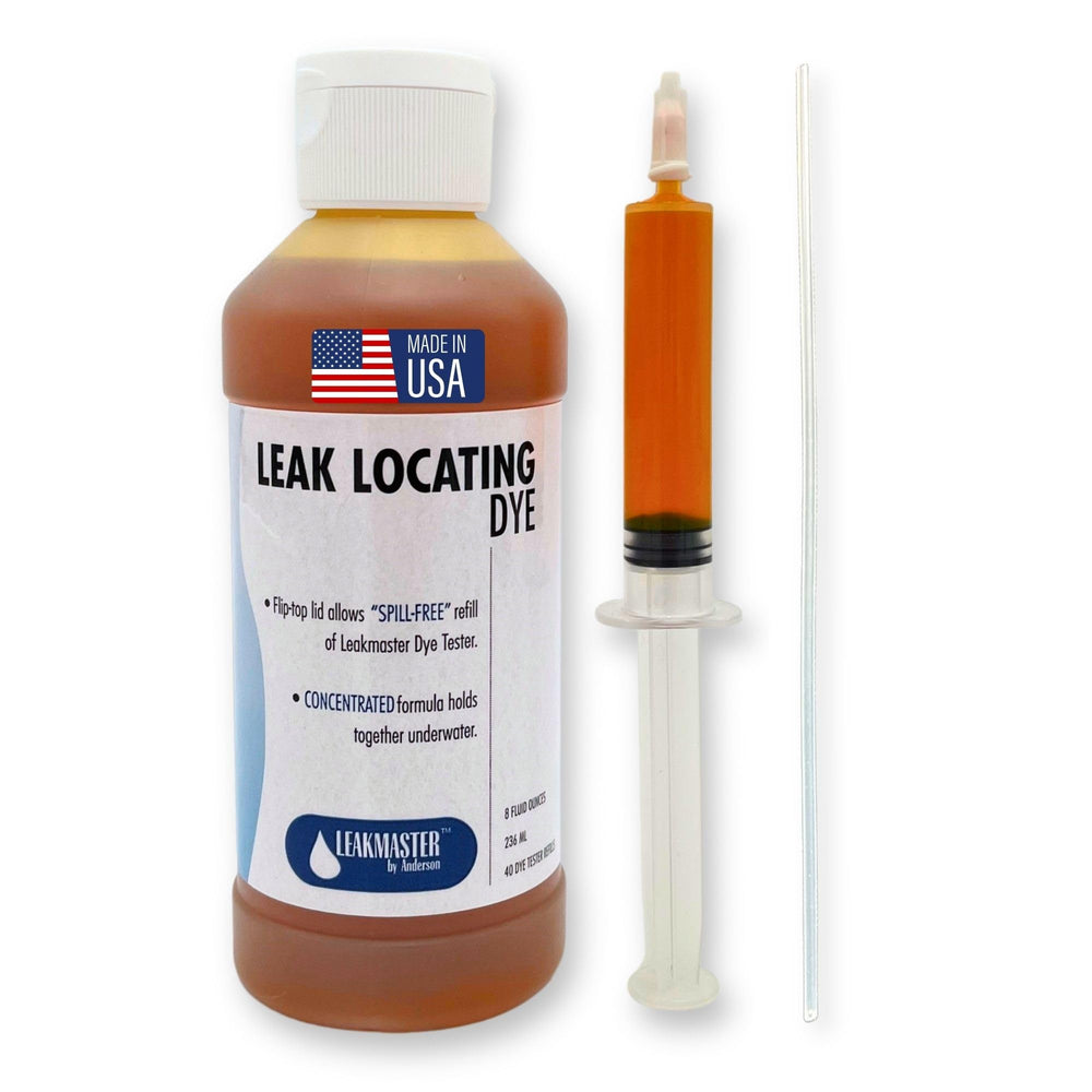 Leakmaster Pool Leak Detection Kit with yellow dye and syringe