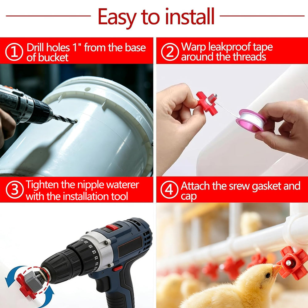 Leakproof tape and wing nuts for secure sealing in chicken waterer