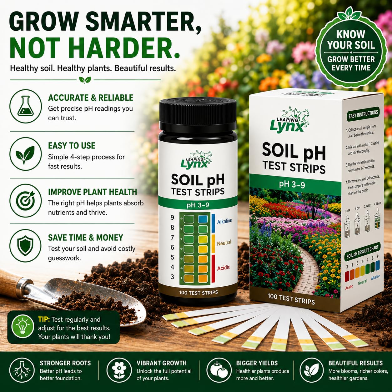 Leaping Lynx Soil pH Test Kit in a garden setting