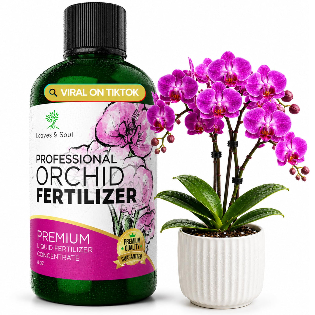 Leaves and Soul Liquid Orchid Fertilizer 8 oz bottle front view