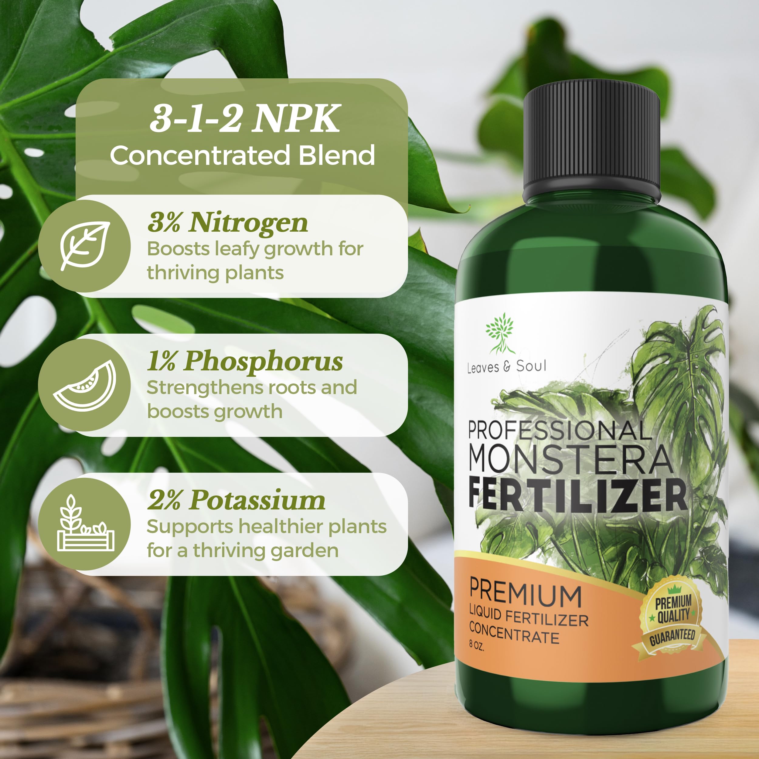 Leaves and Soul Monstera Fertilizer Liquid bottle cap open