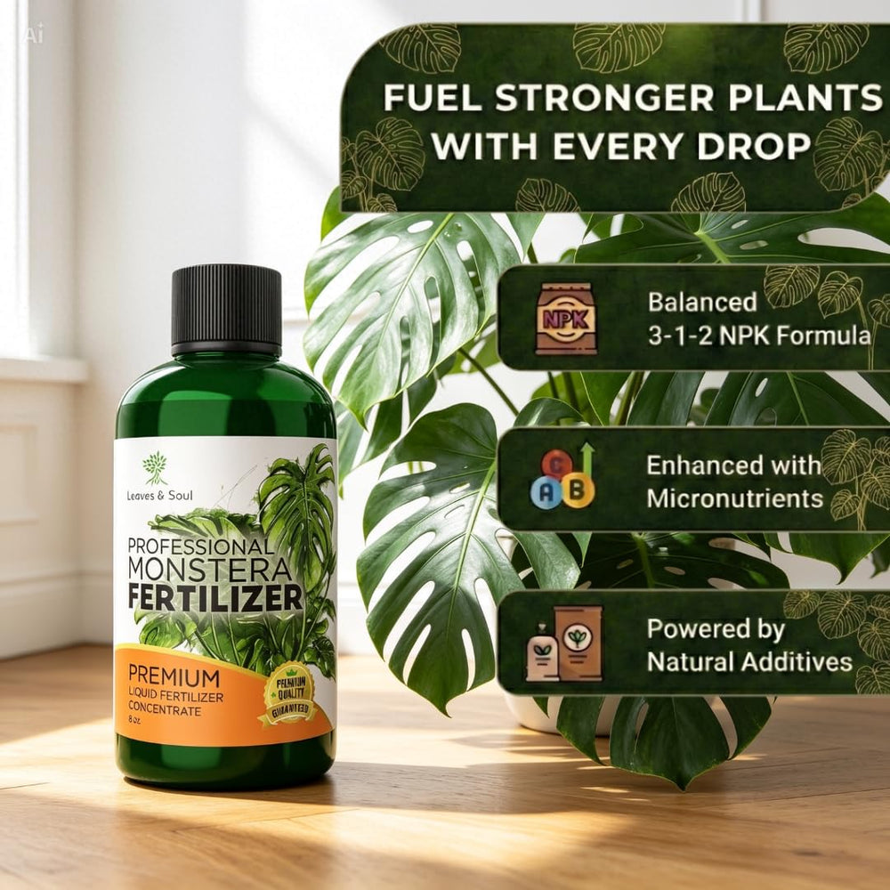 Leaves and Soul Monstera Fertilizer Liquid in use with indoor plants