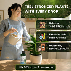 Leaves and Soul Peace Lily Fertilizer 3-1-2 liquid formula close-up