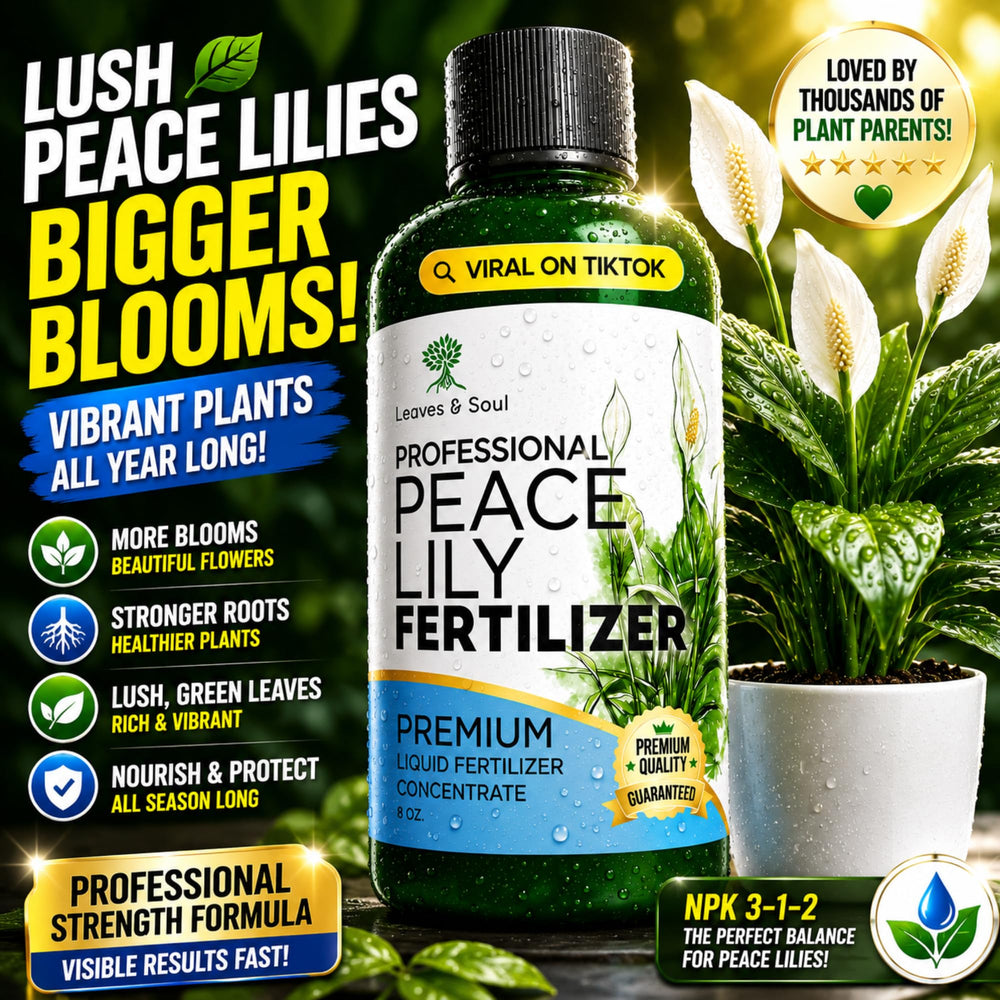 Leaves and Soul Peace Lily Fertilizer 8 oz bottle side view