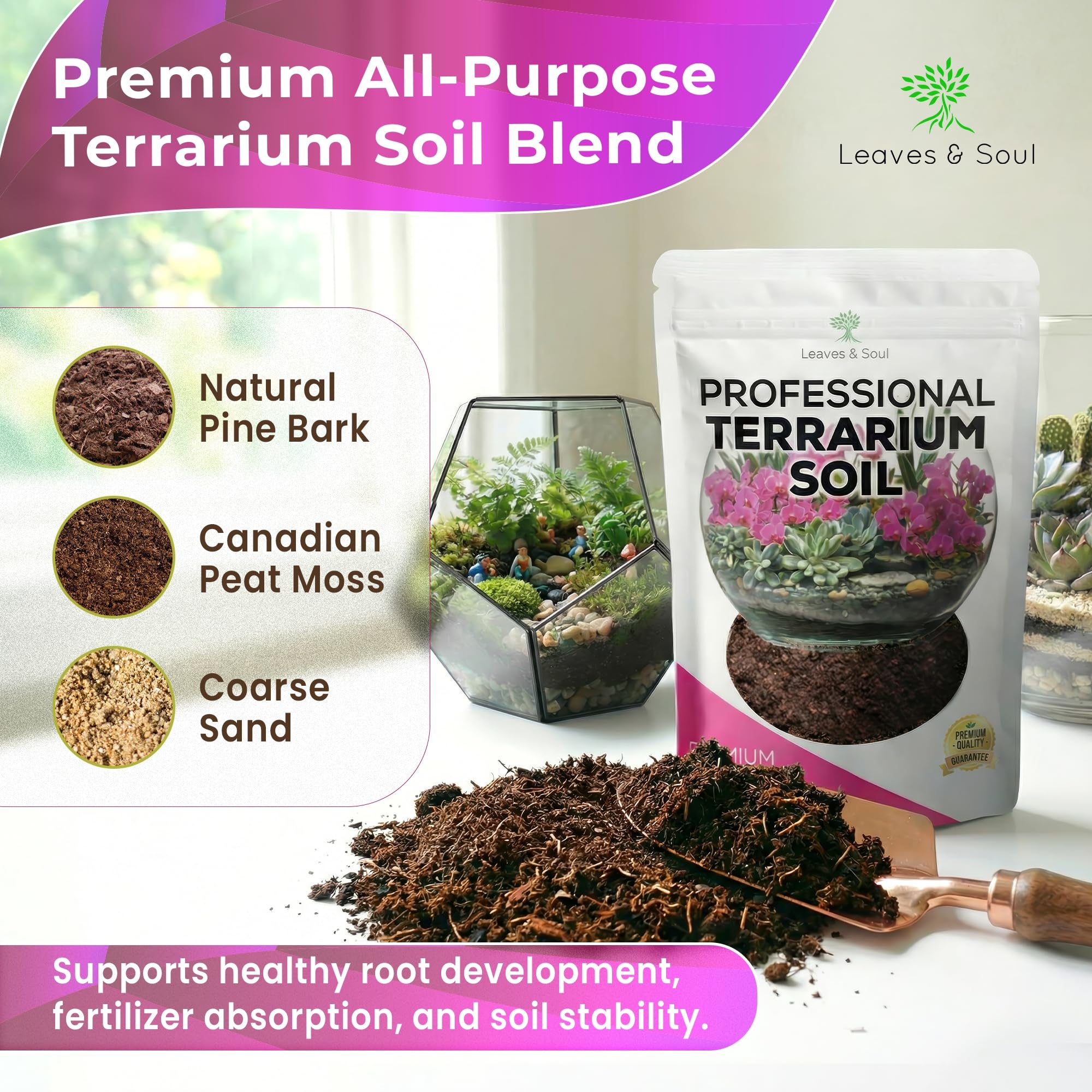 Leaves and Soul terrarium soil mix being poured into a terrarium