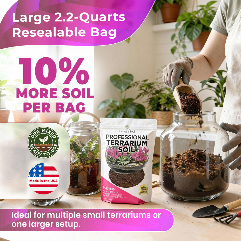 Leaves and Soul terrarium soil mix in resealable packaging