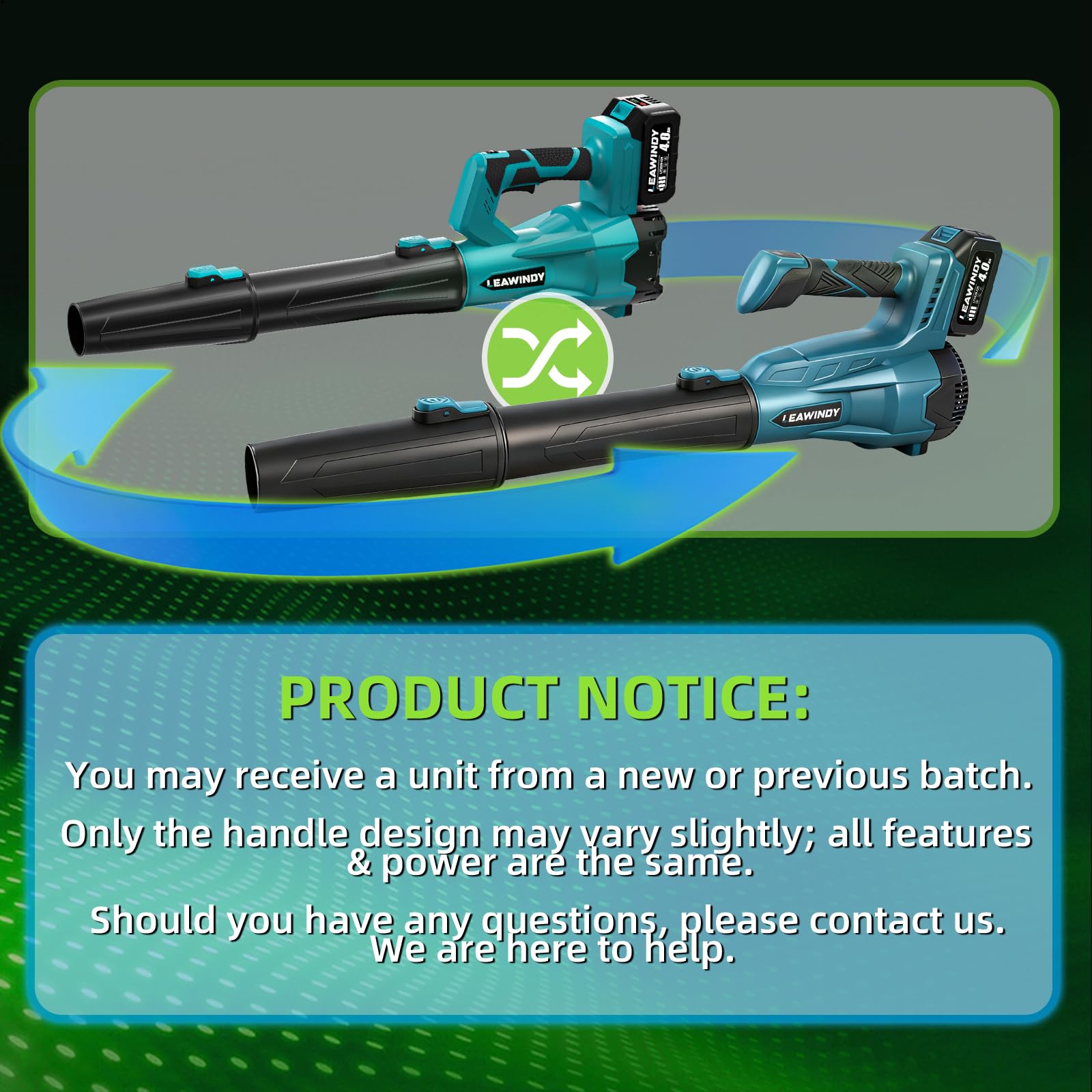 LEAWINDY cordless leaf blower on a patio surface