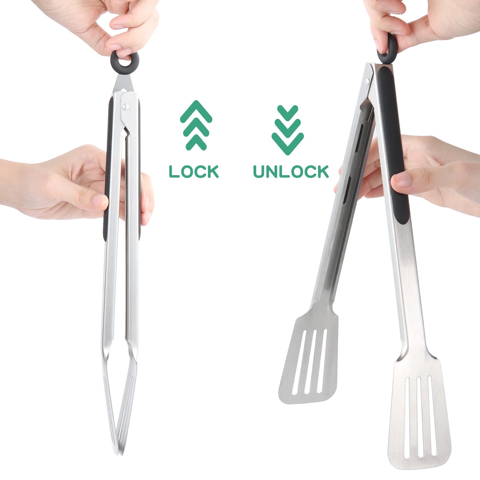 Lebabo tongs with easy pull lock mechanism