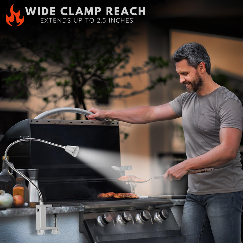 LED Concepts Grill Light showcasing flexible neck in a grilling scenario