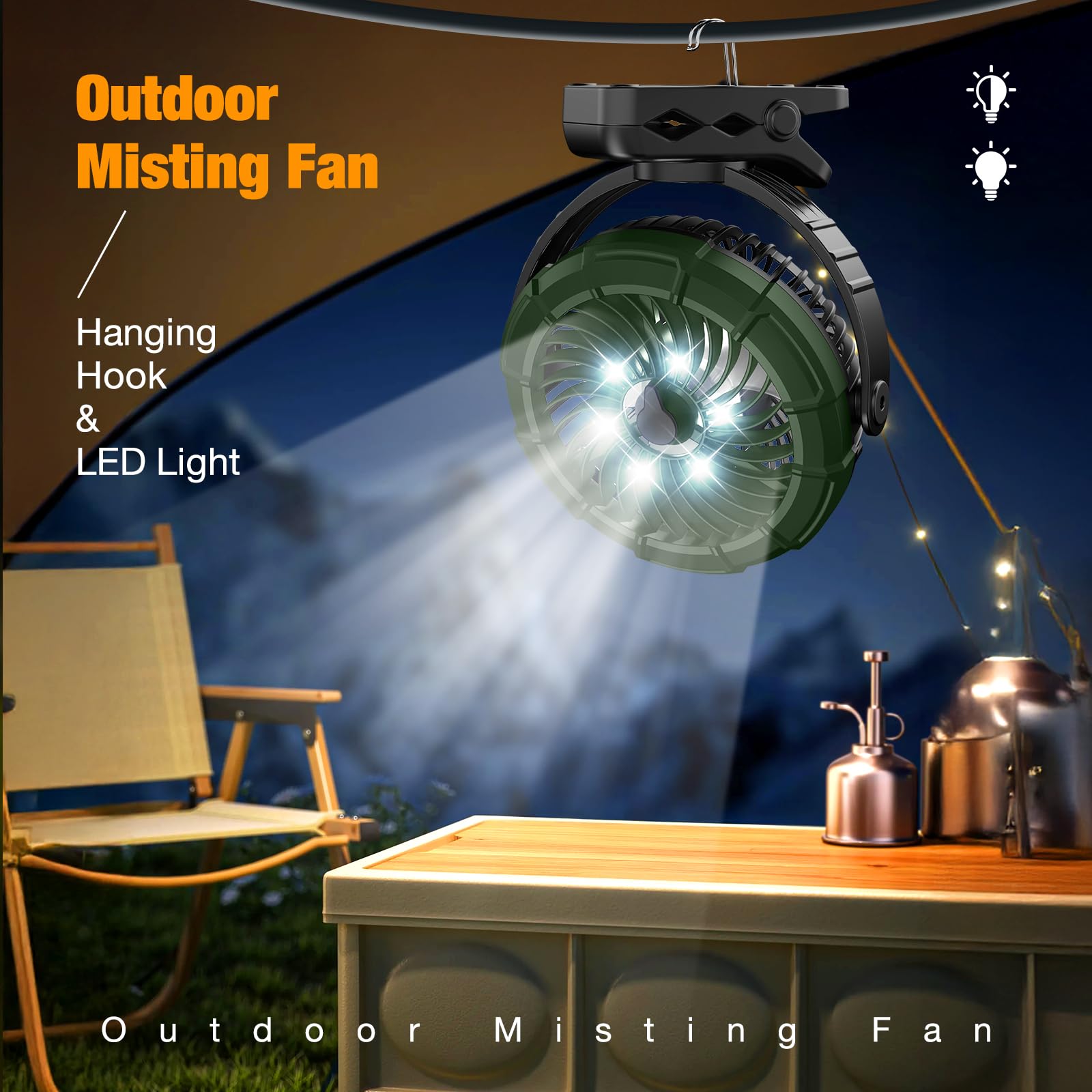 LED light settings of Ausic Portable Misting Fan