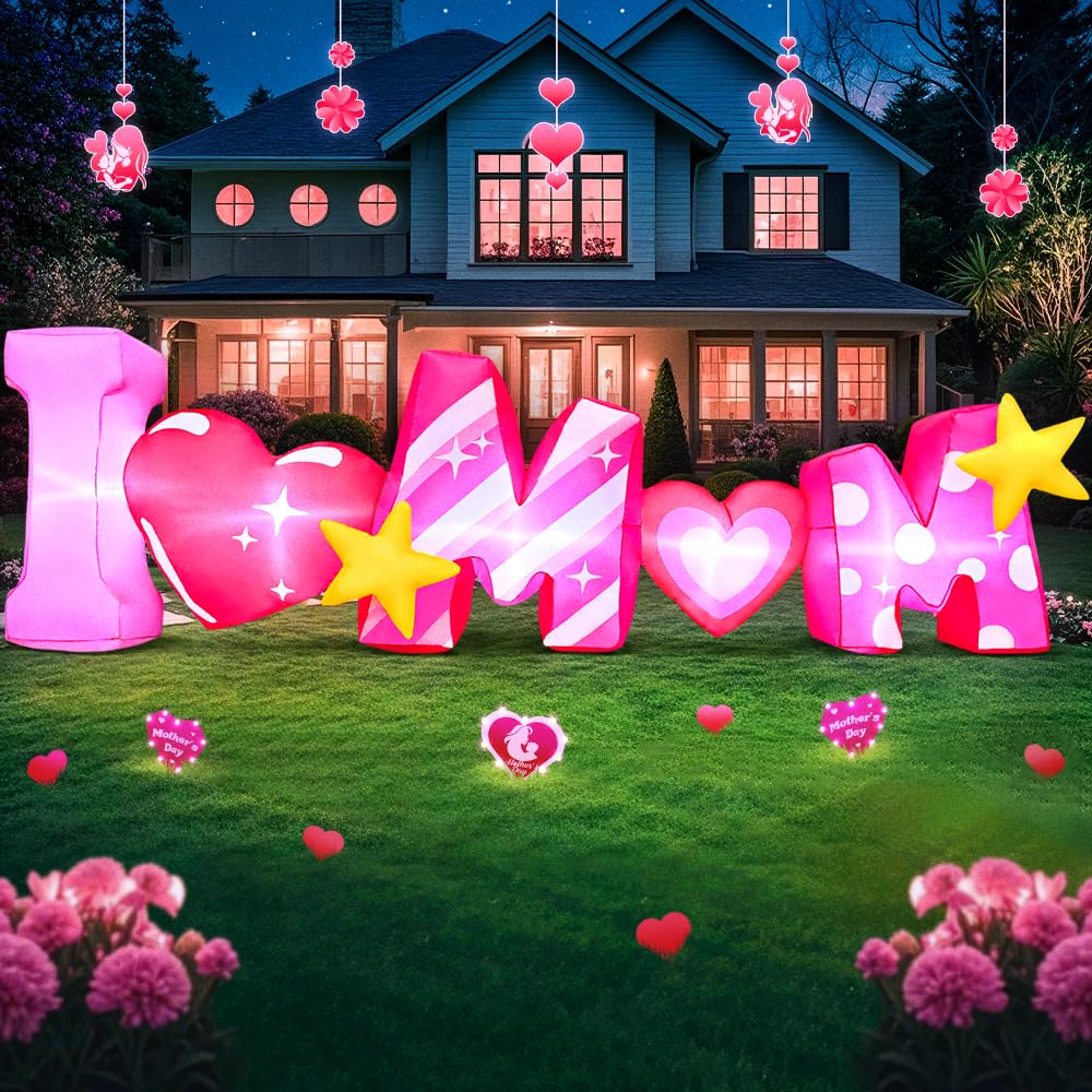 LED lights illuminating KOOY 8FT Mother's Day inflatable