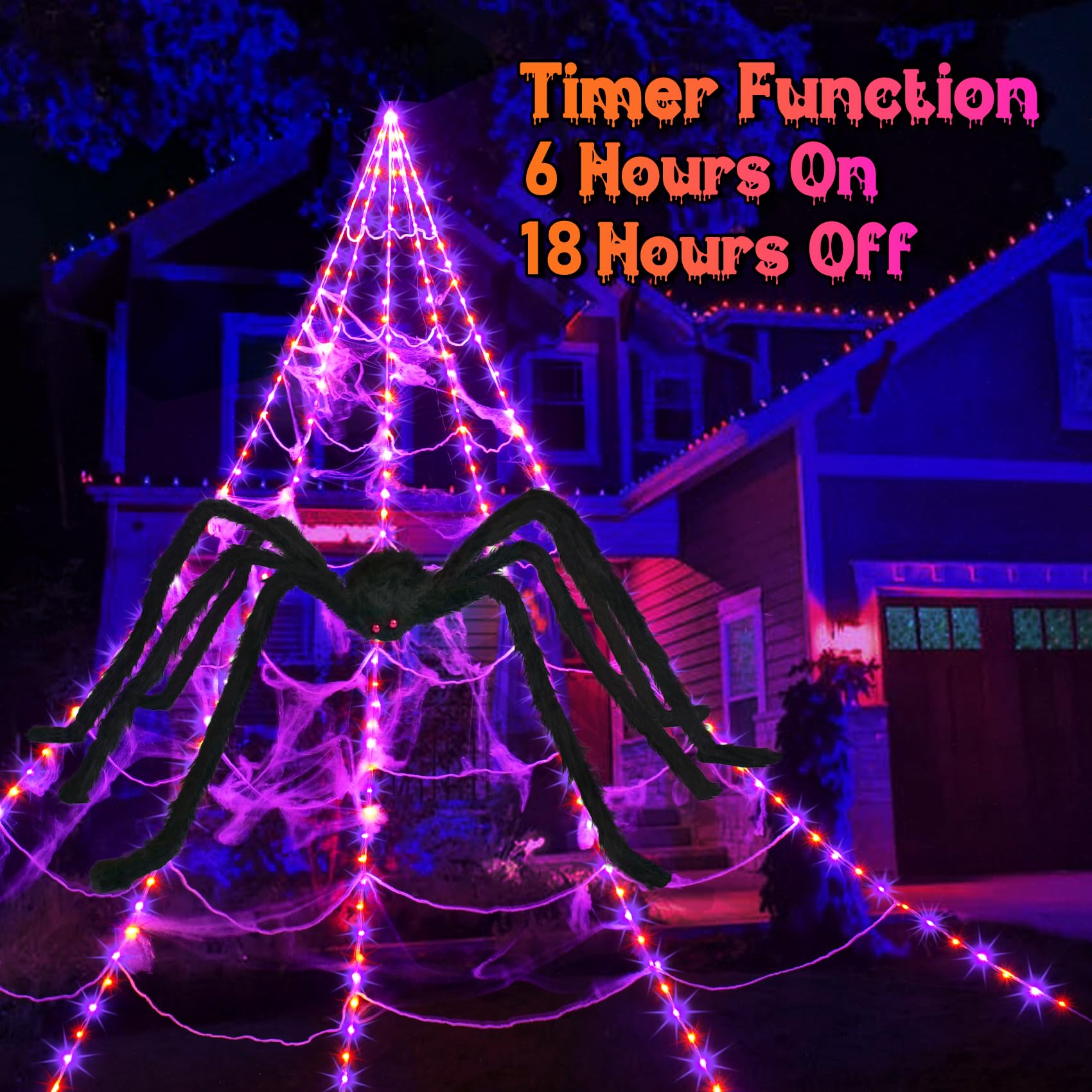 LED lights in Halloween spider web displaying different modes