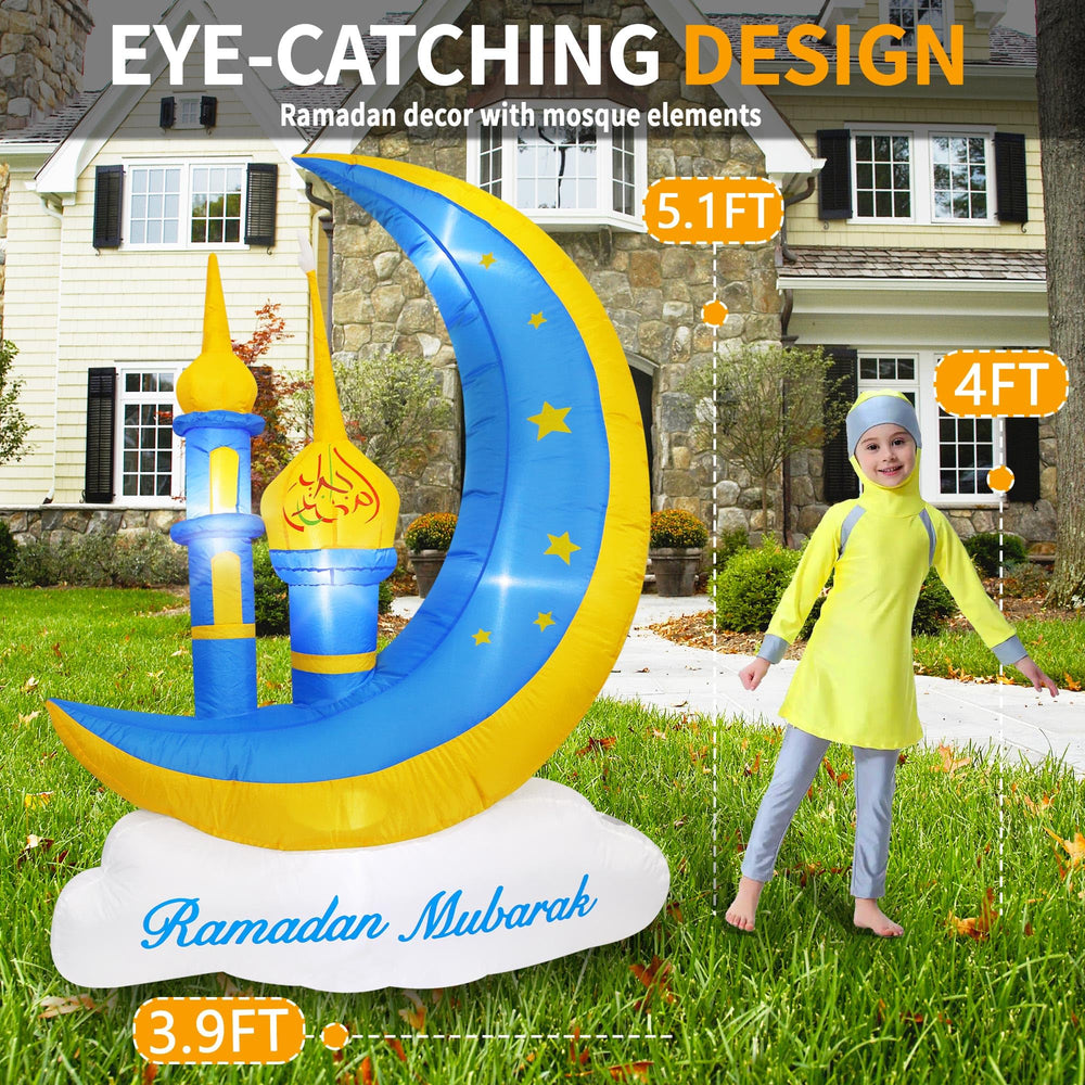 LED lights on TwoBees 5FT Ramadan inflatable decoration at night