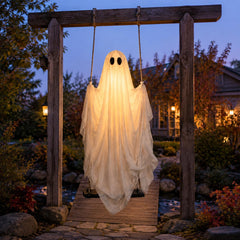 LED lights on UrBstly ghost swing decoration at night