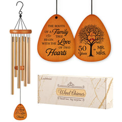 Leebbsin 50th Anniversary Wind Chime front view with six golden tubes