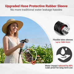 Lefree 100ft garden hose coiled in a decorative pot