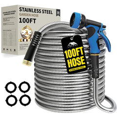 Lefree 100ft Metal Garden Hose silver model coiled