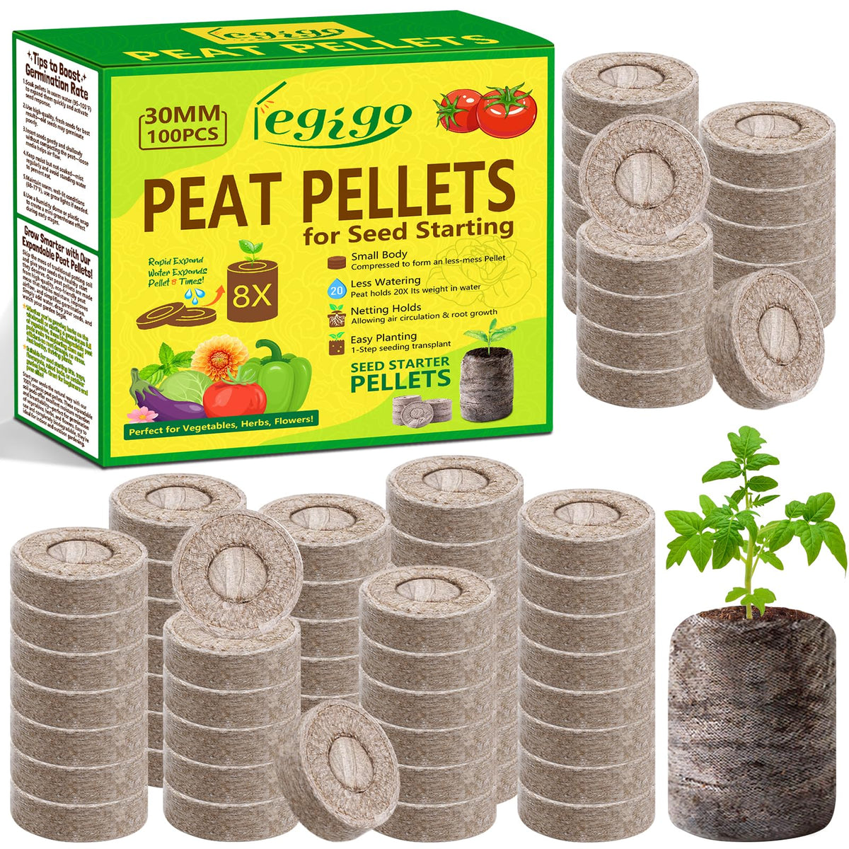 Legigo 100 pcs peat pellets for seedlings front view