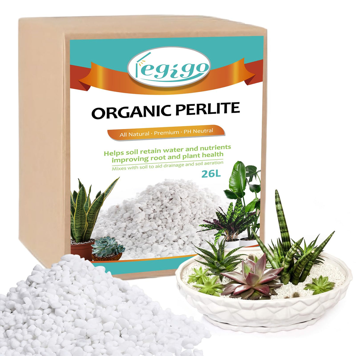 Legigo 26 Quarts Organic Perlite front view in resealable pouch
