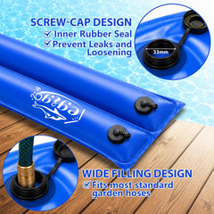Legigo 6 pack of pool cover water bags in a garden setting