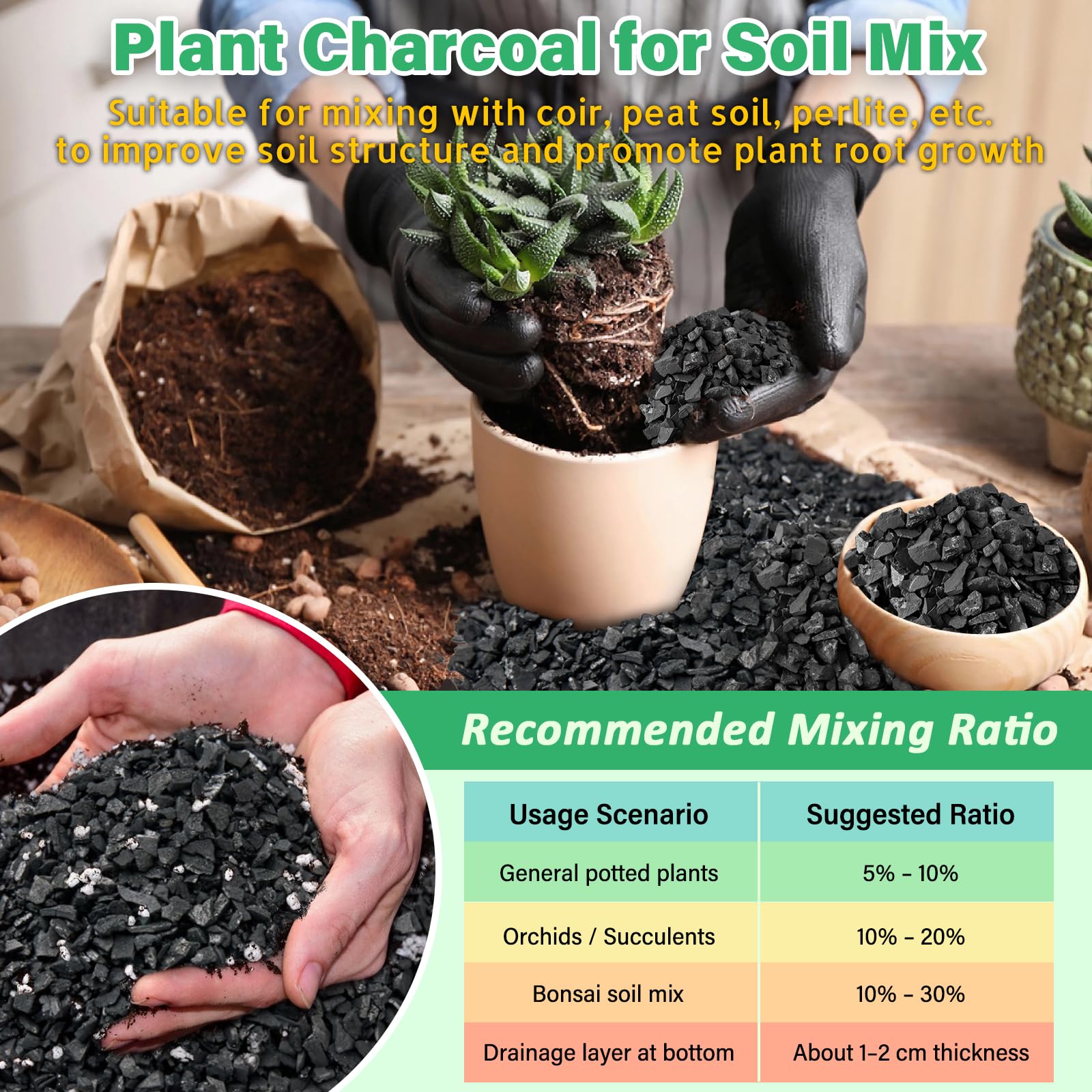 Legigo 6 QT charcoal soil amendment in a pot