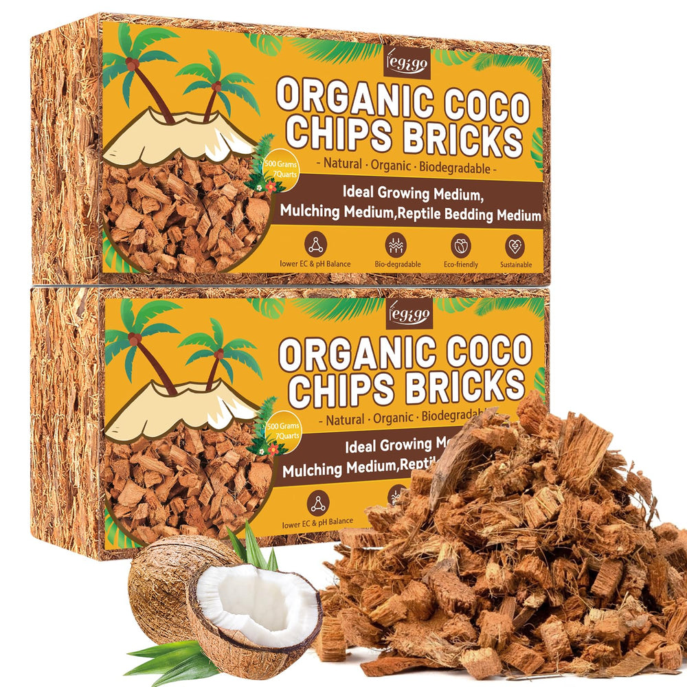 Legigo Coco Chips for Plants front view, 2 pack organic coconut husk