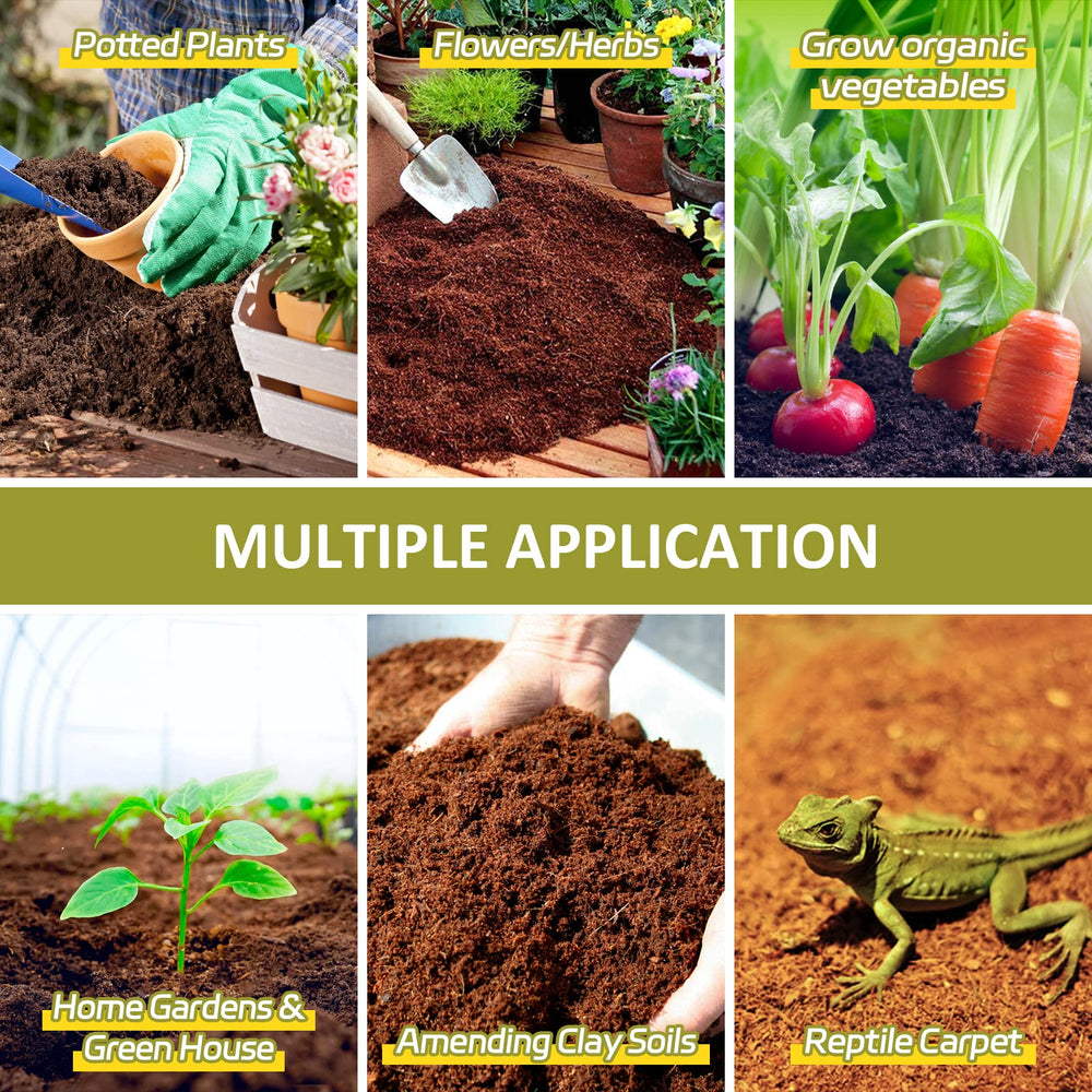 Legigo Coco Coir Brick next to gardening tools