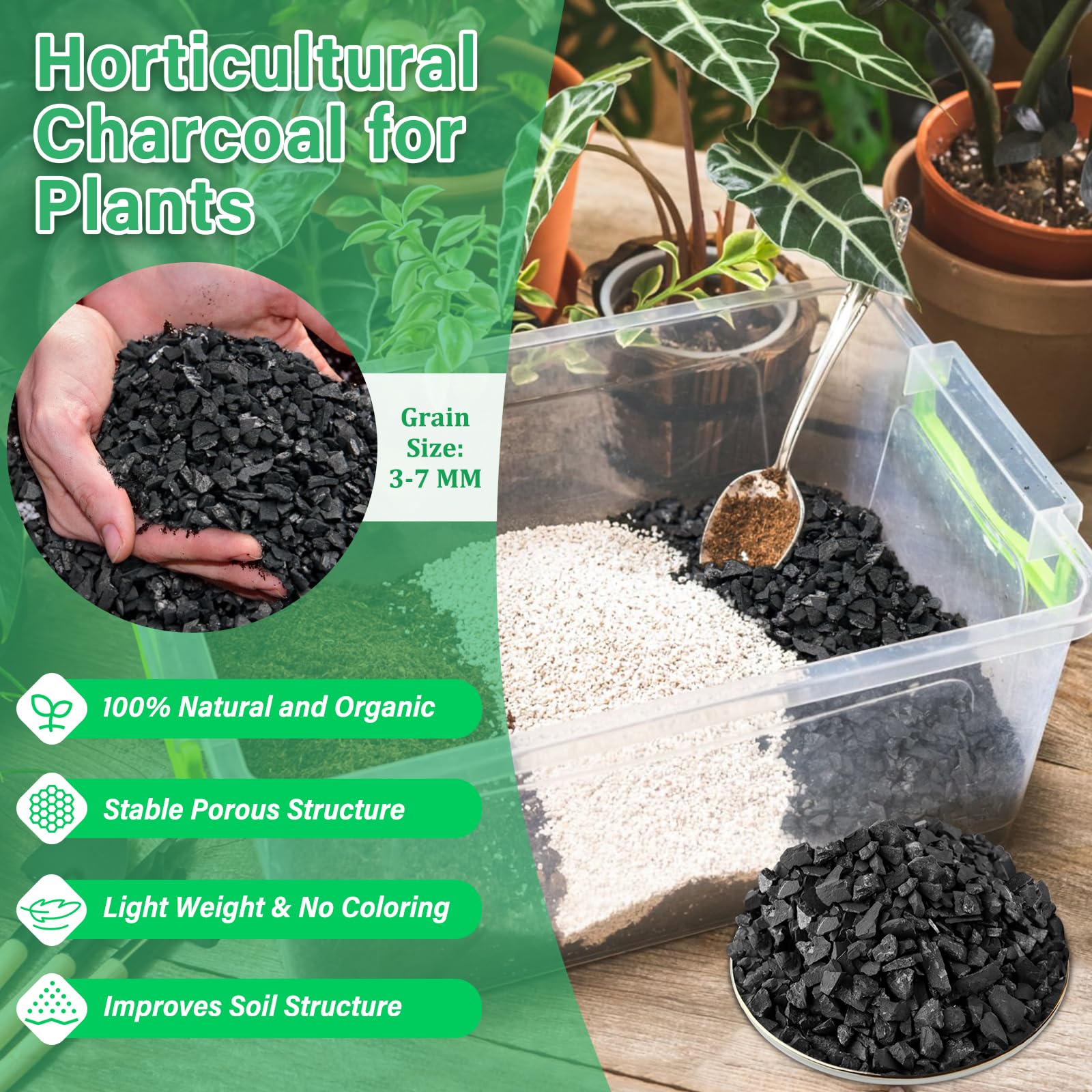 Legigo horticultural charcoal 6 QT granules close-up