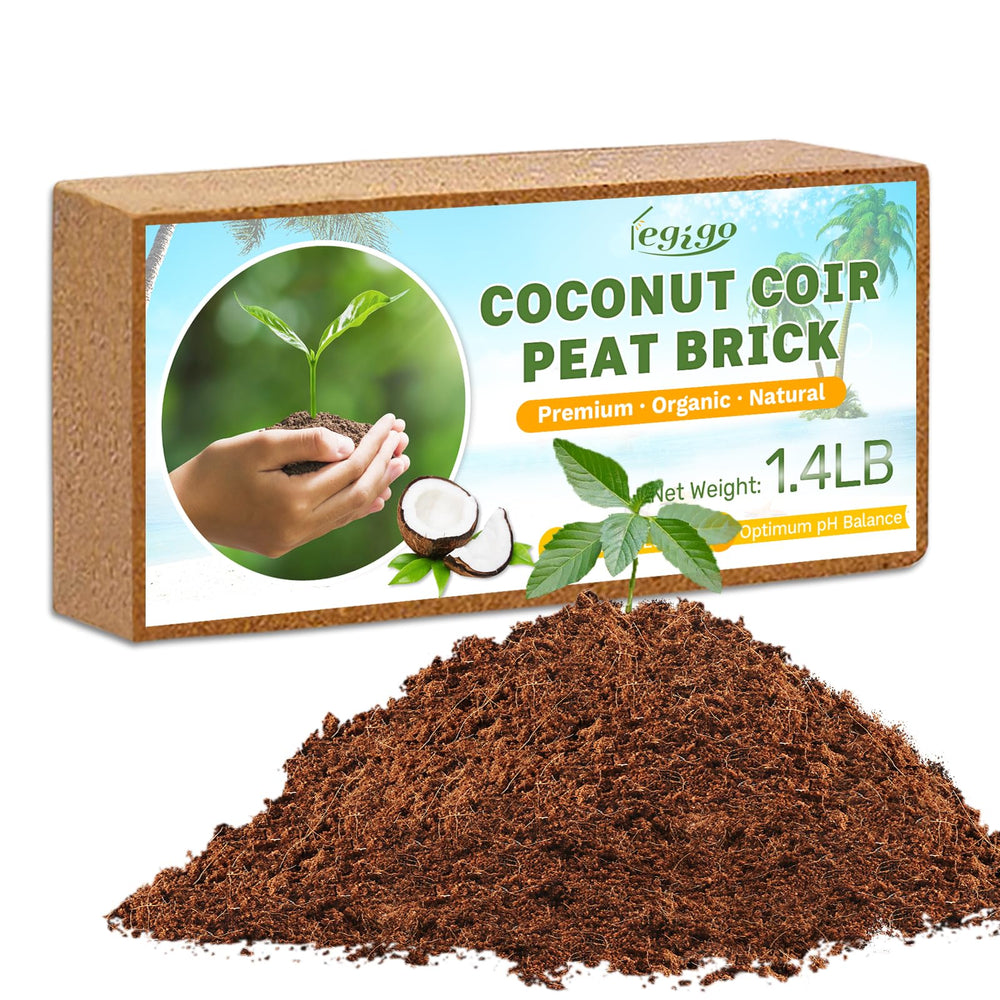 Legigo Organic Coco Coir Brick front view with dimensions 8x4x2 inches