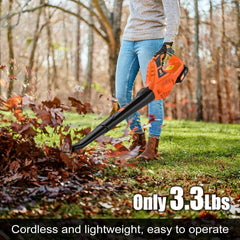 Leisch Life cordless leaf blower in action cleaning a patio