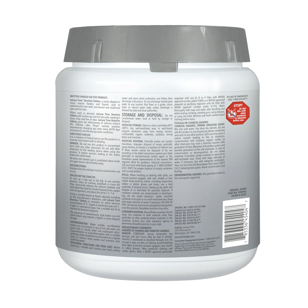 LEISURE TIME Bromine Tablets 2.2 lbs back view with ingredient details