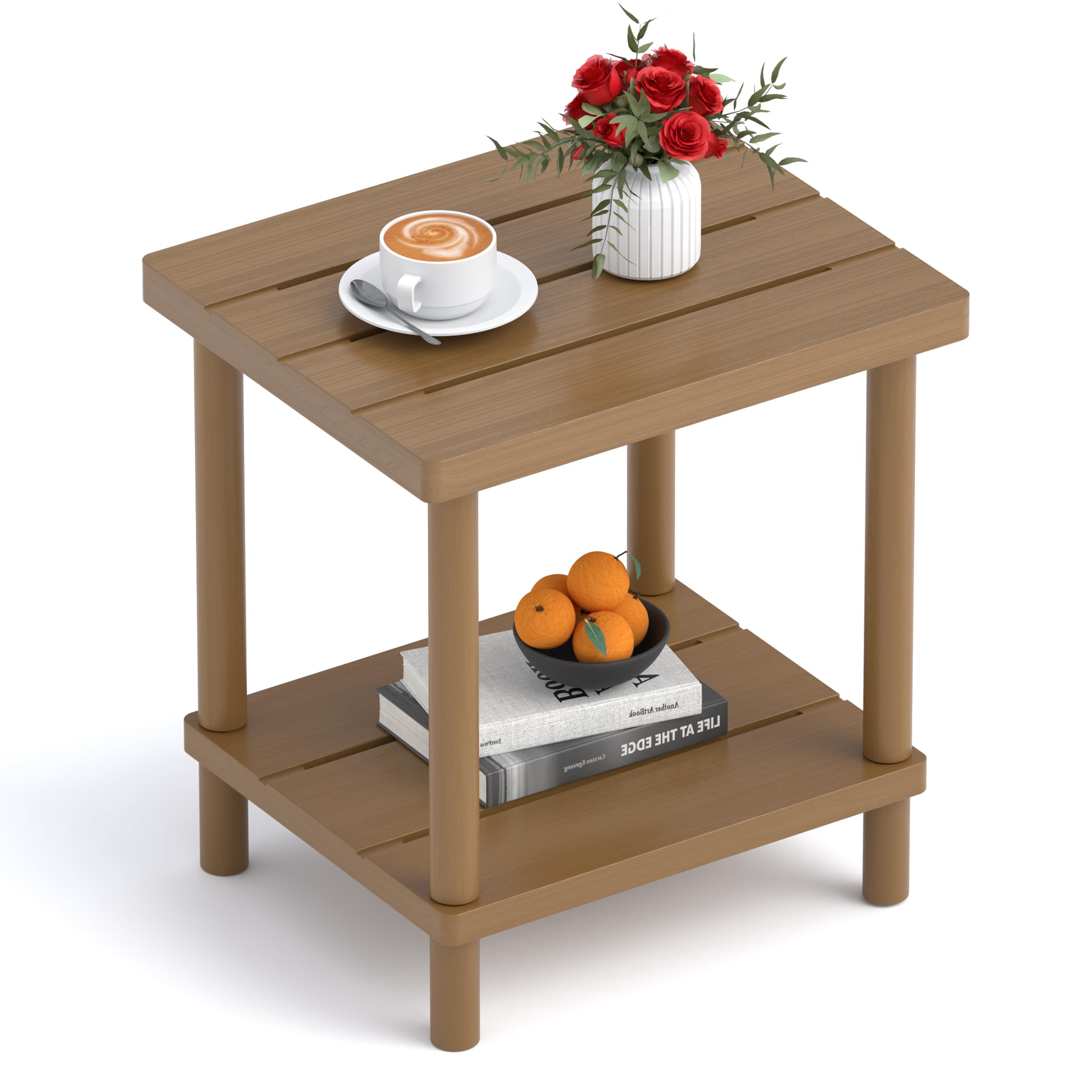 LEJANEOYE Outdoor Side Table front view with dual-tier design