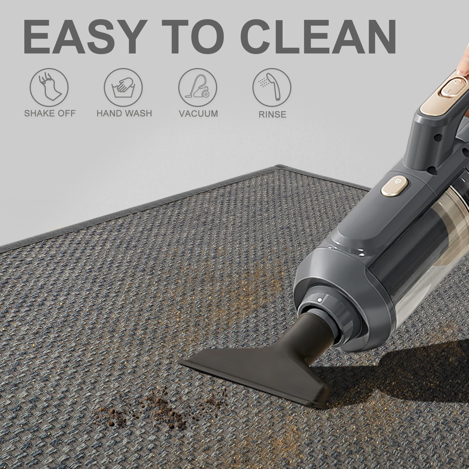 LEKEEPGO Door Mat 24"x36" light grey being cleaned with a hose