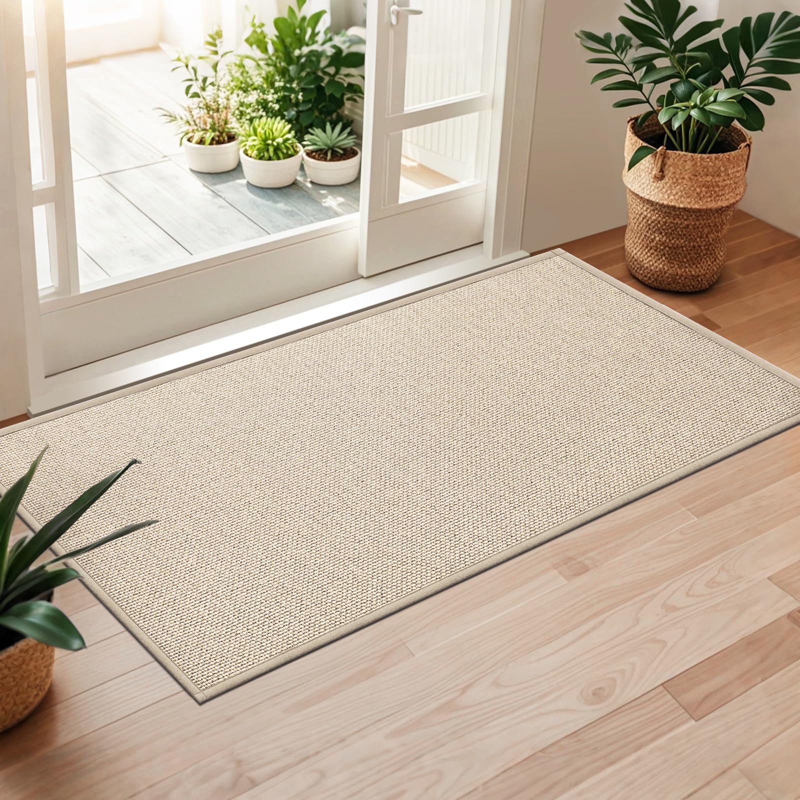 LEKEEPGO Door Mat 24"x47" khaki low profile design