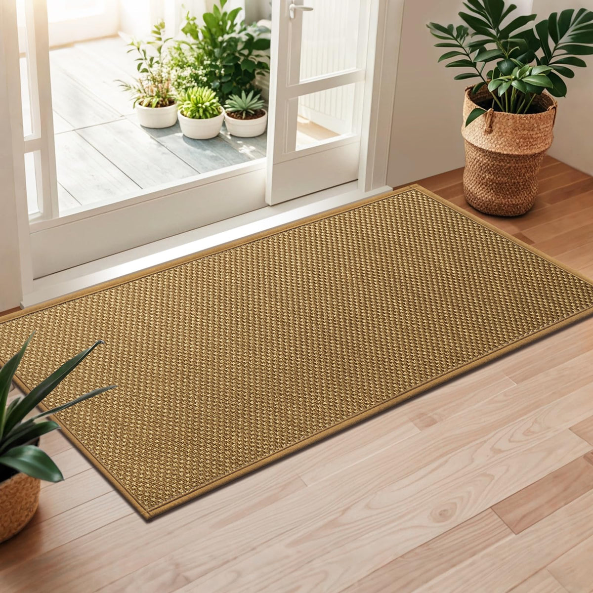 LEKEEPGO Door Mat 24"x47" light brown front view