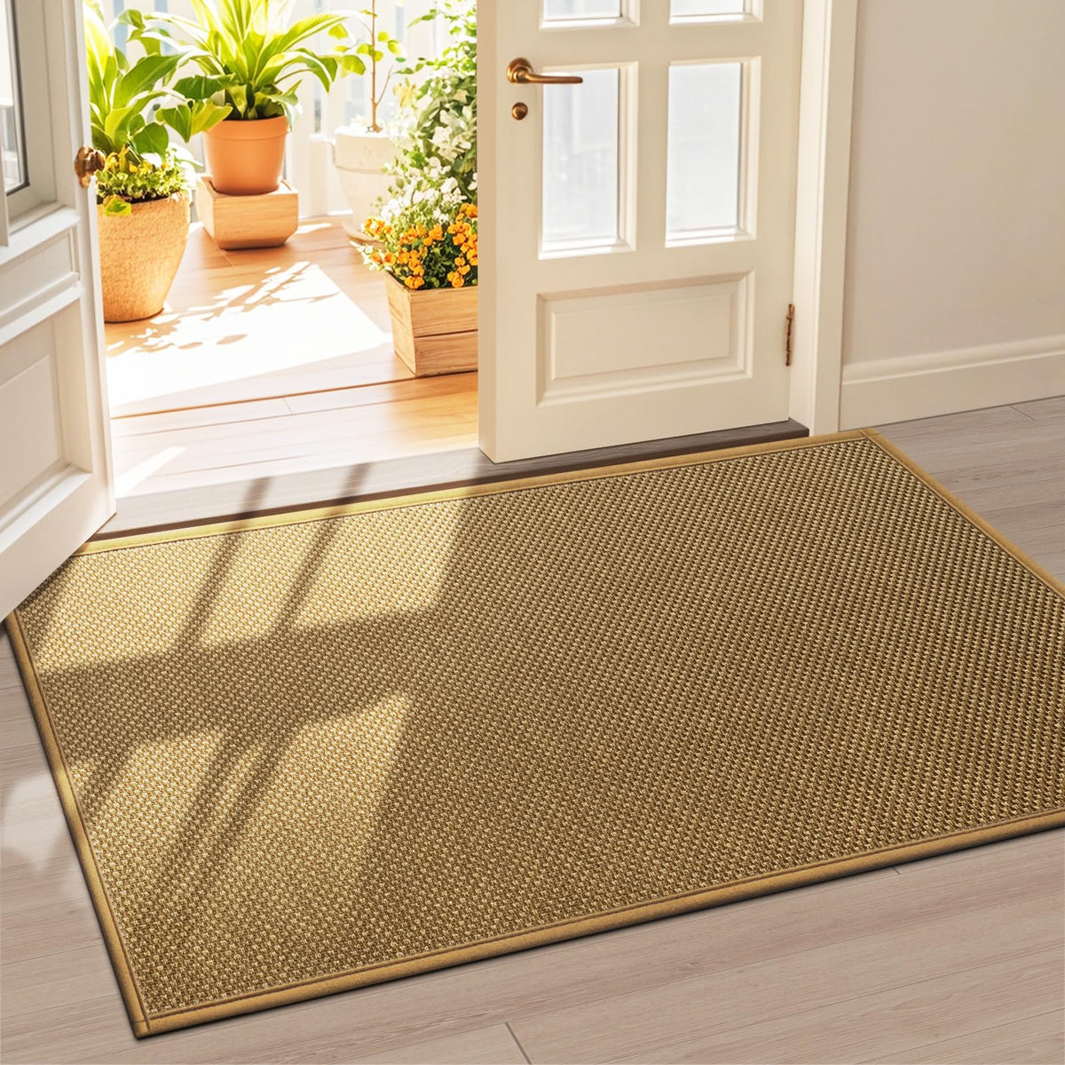 LEKEEPGO Door Mat 36"x59" light brown front view
