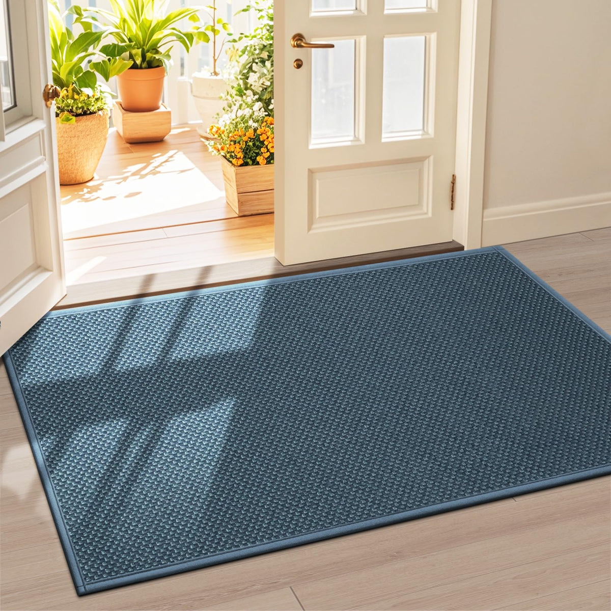 LEKEEPGO Door Mat in cyan blue front view