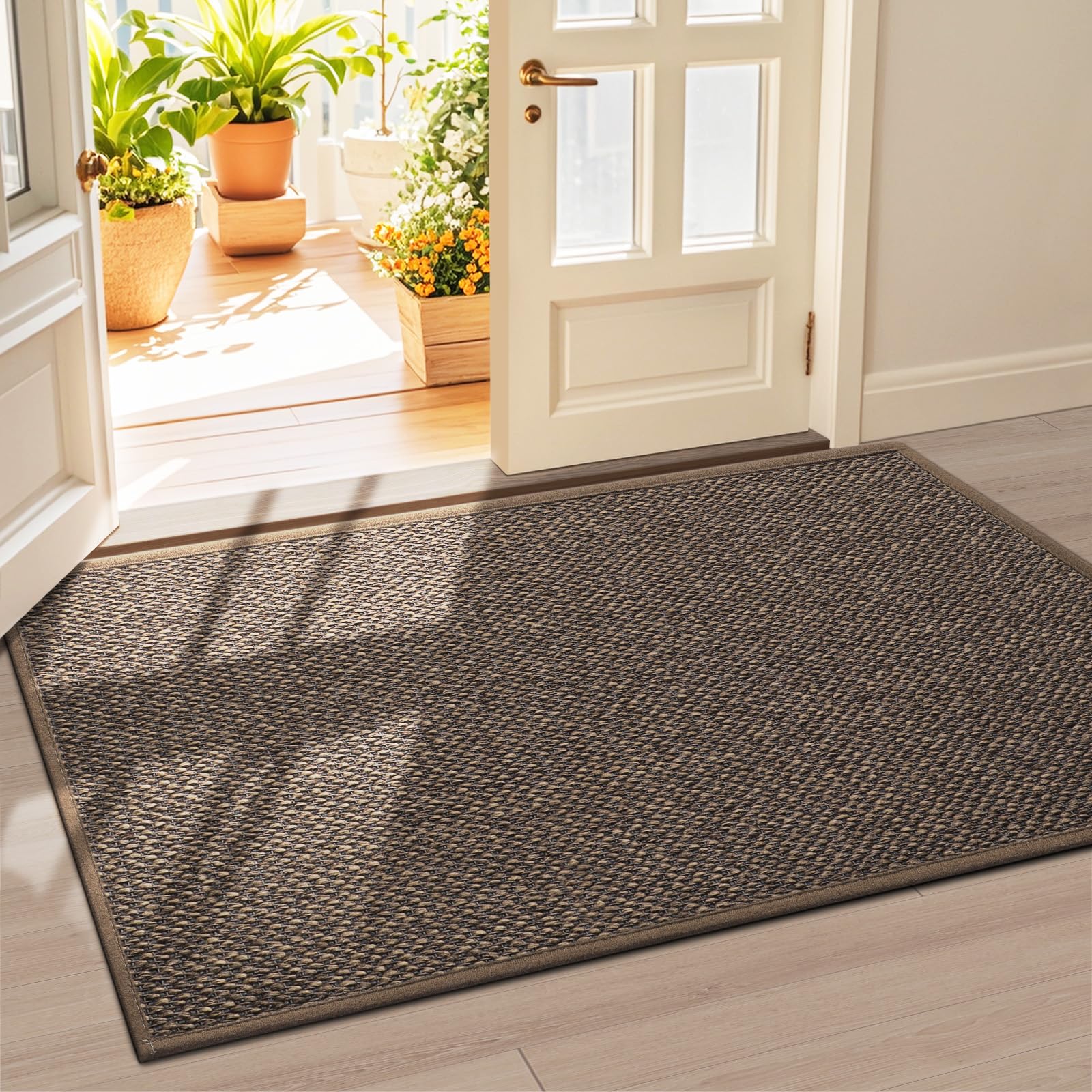 LEKEEPGO Large Door Mat 36"x59" front view in brown
