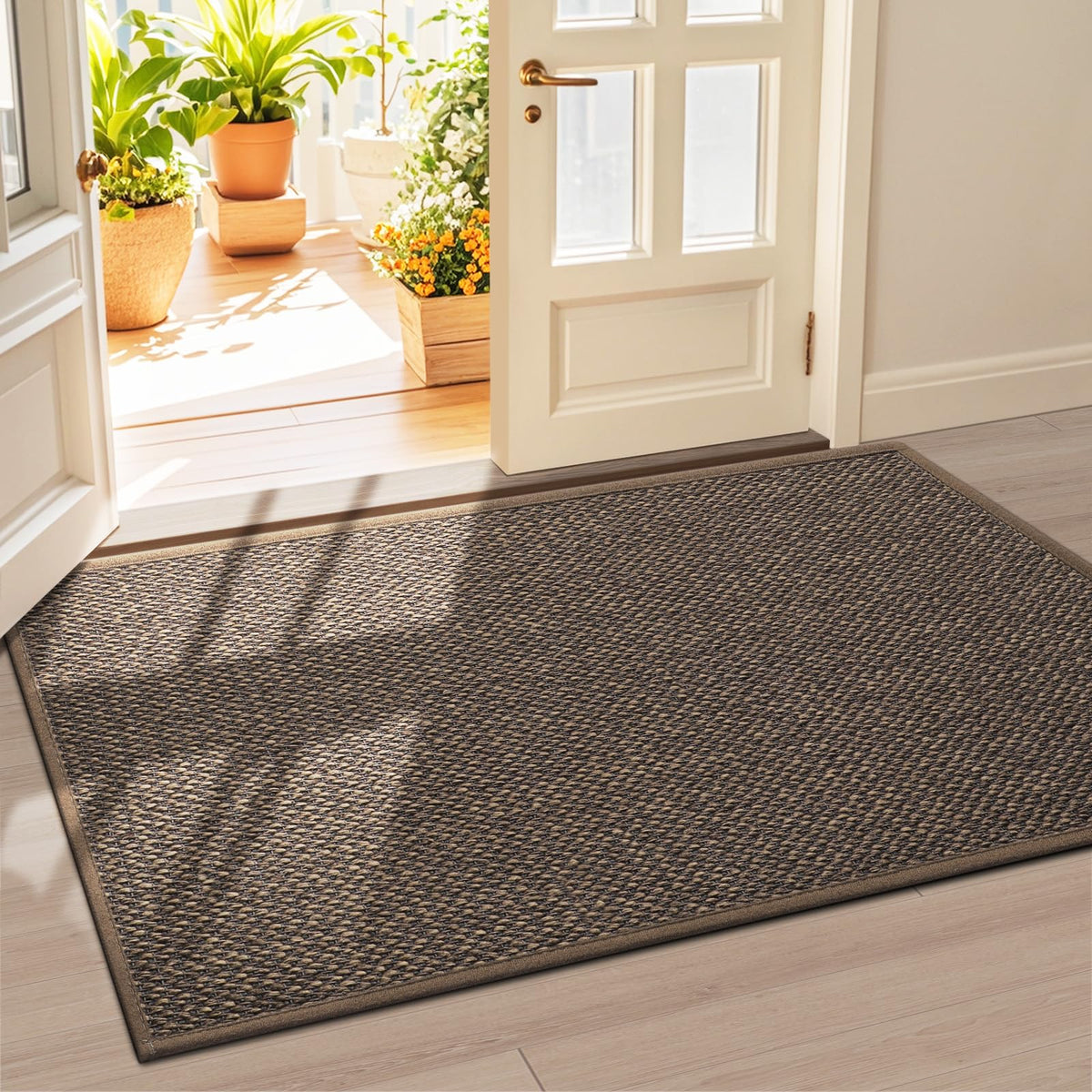 LEKEEPGO Large Door Mat 36"x59" front view in brown