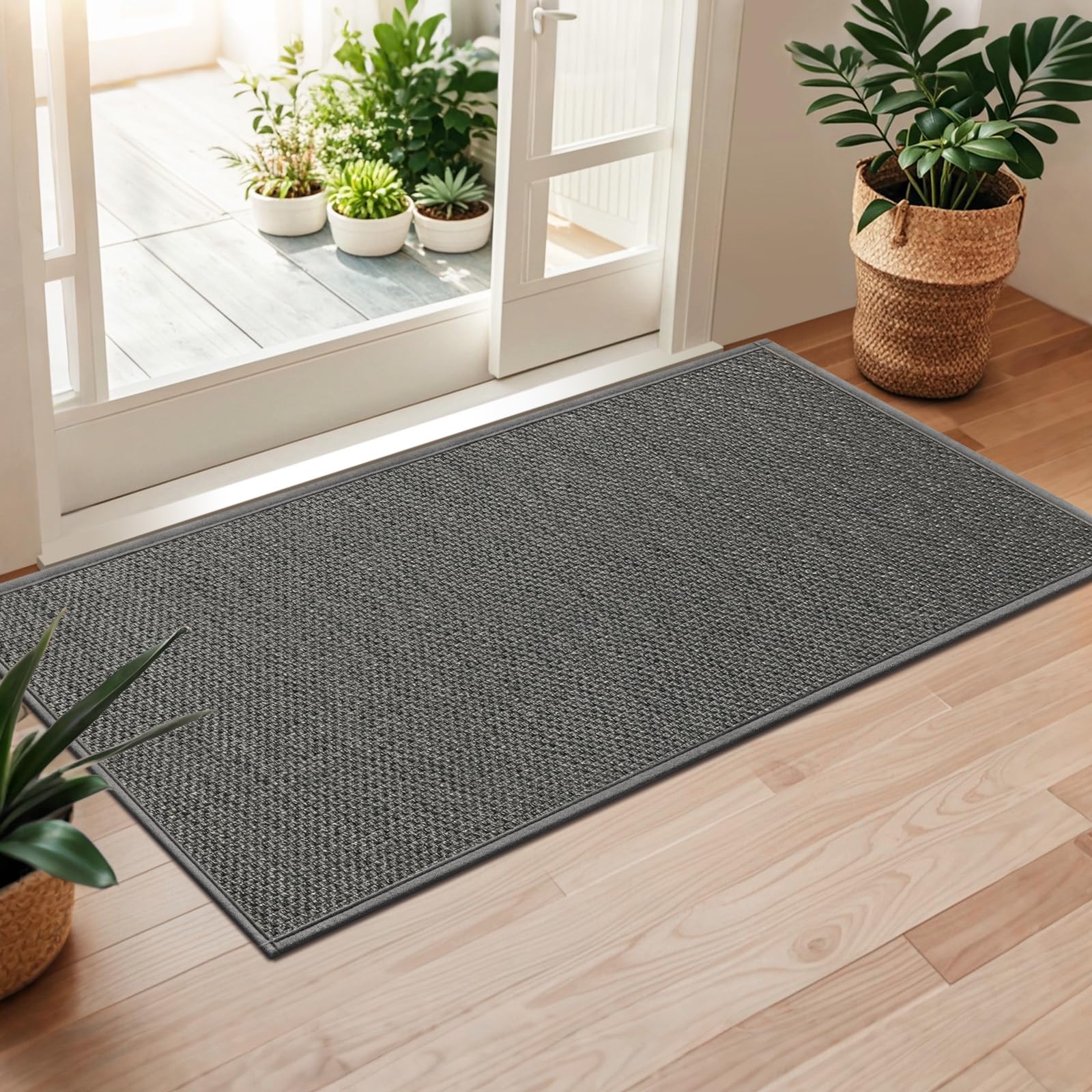 LEKEEPGO Long Door Mat 24"x59" grey side view