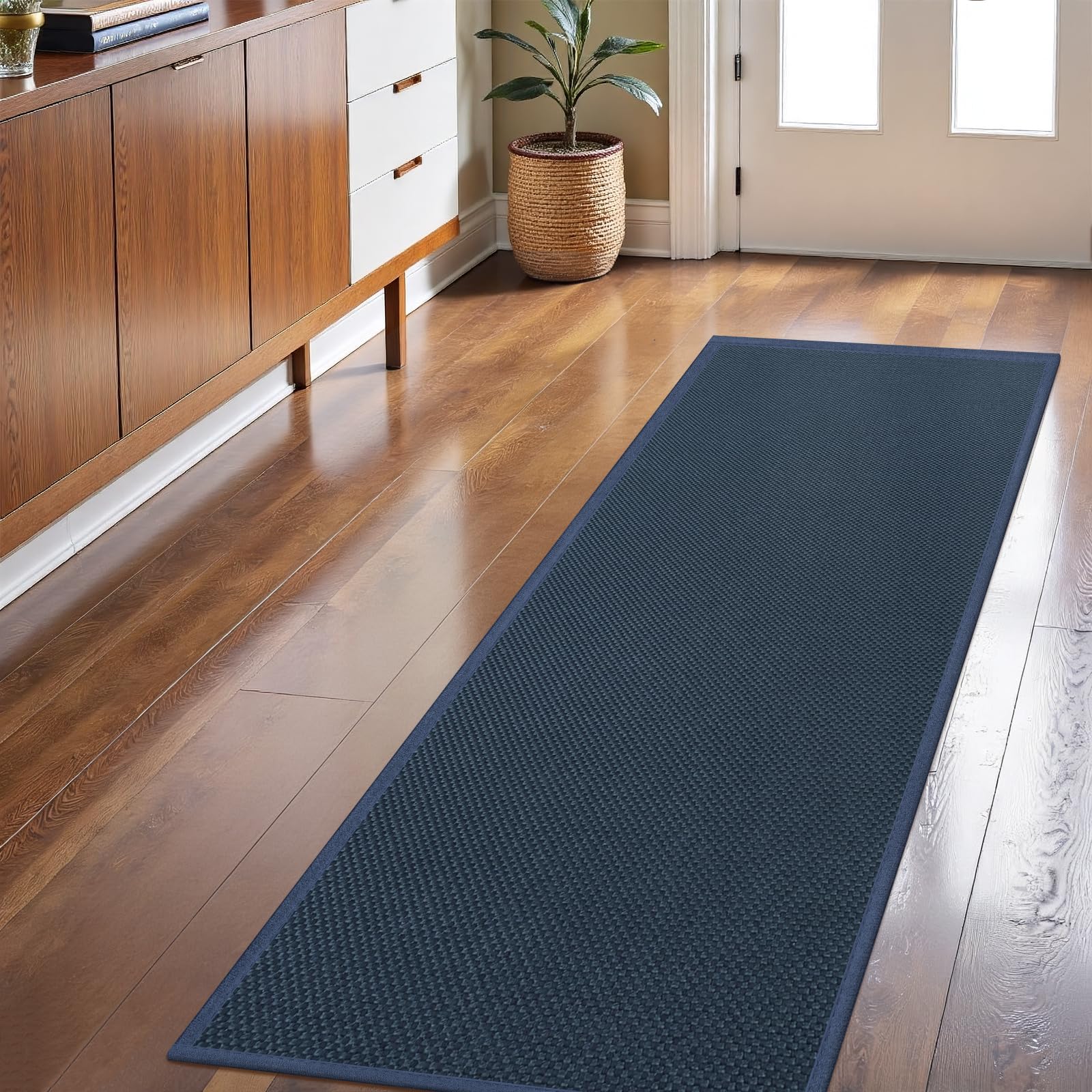 LEKEEPGO Long Hallway Door Mat 24"x59" in cyan blue front view