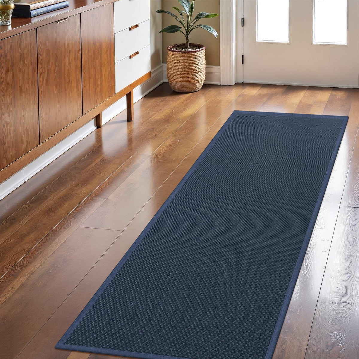 LEKEEPGO Long Hallway Door Mat 24"x59" in cyan blue front view
