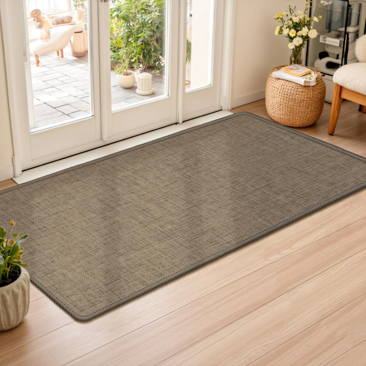 LEKEEPGO Ultra Thin Indoor Door Mat 24"x47" brown front view