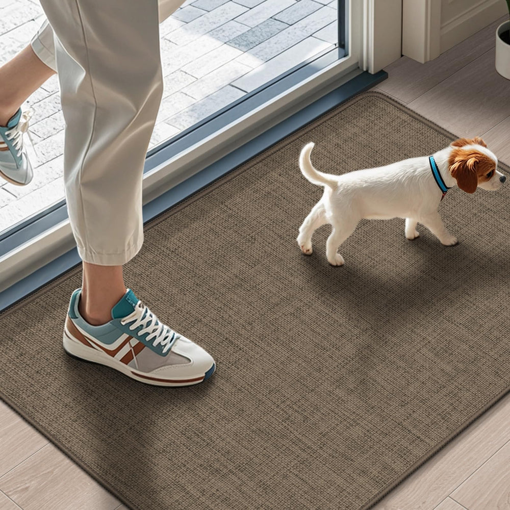 LEKEEPGO Ultra Thin Indoor Door Mat front view, brown color