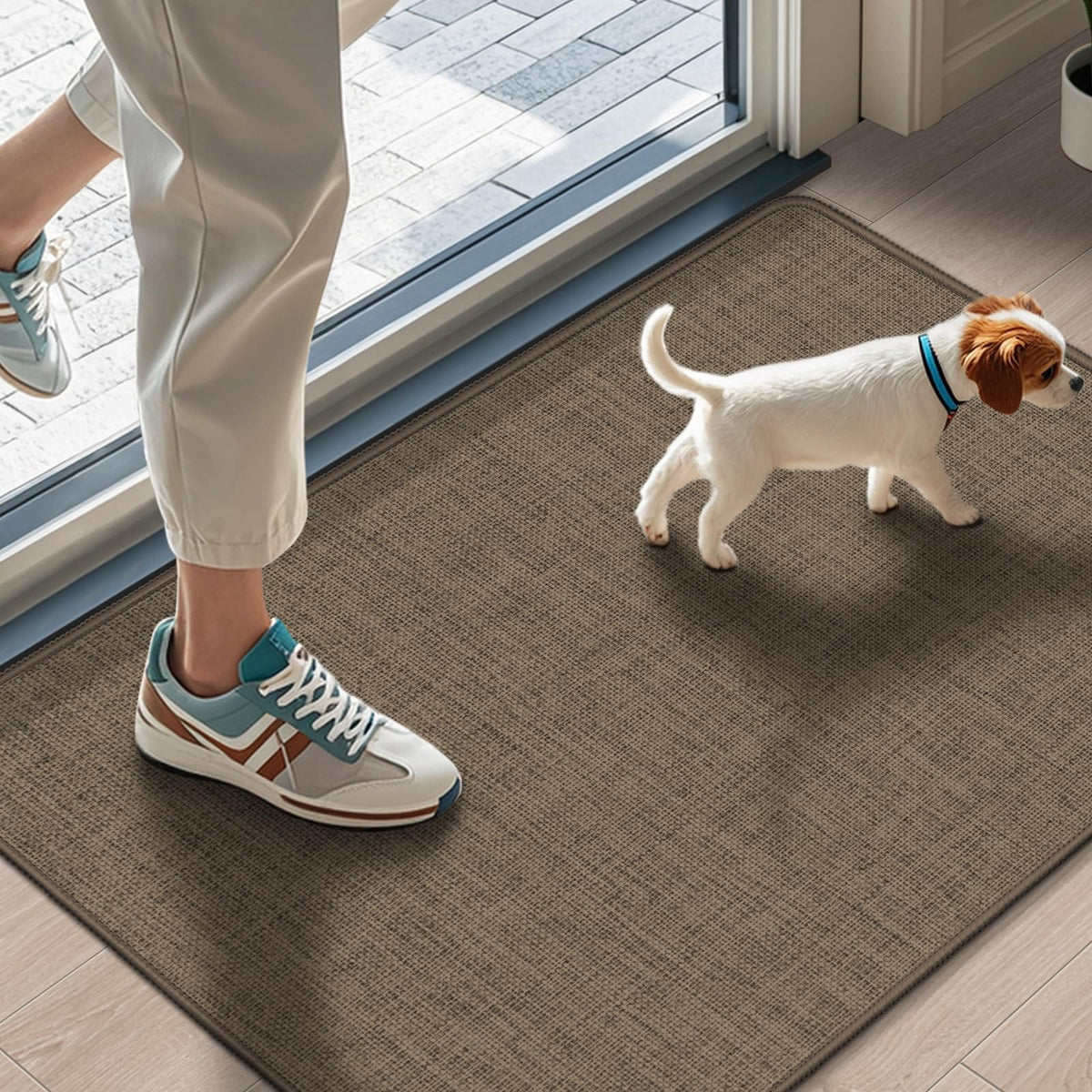 LEKEEPGO Ultra Thin Indoor Door Mat front view, brown color